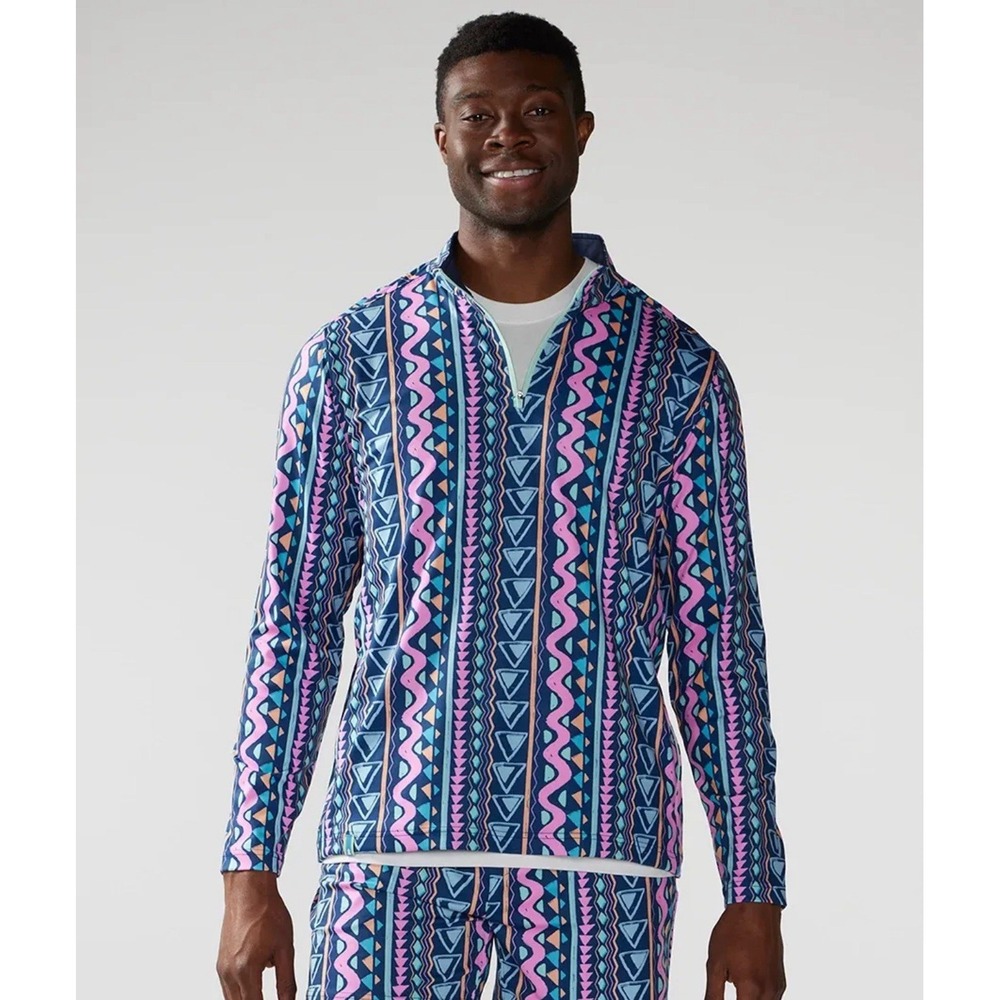 Chubbies Hoodie Mens S Blue Geometric Aztec Hammer Movementum Performance‎ Golf